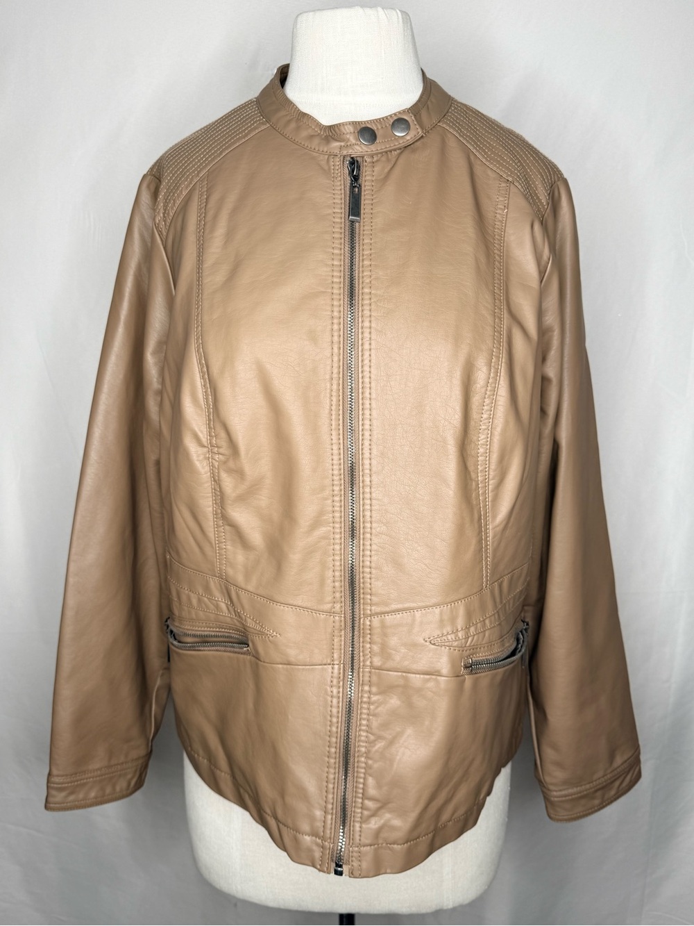 Apt. 9 Winslett Tan Faux Leather Moto Jacket - Size 1X